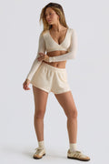 Brushed Jersey Elasticated Mini Shorts in Ecru